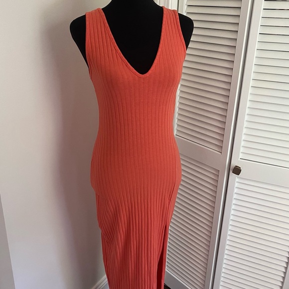VICI Ribbed Sleeveless Tank Midi Dress, Orange, Size Medium - Picture 4 of 8
